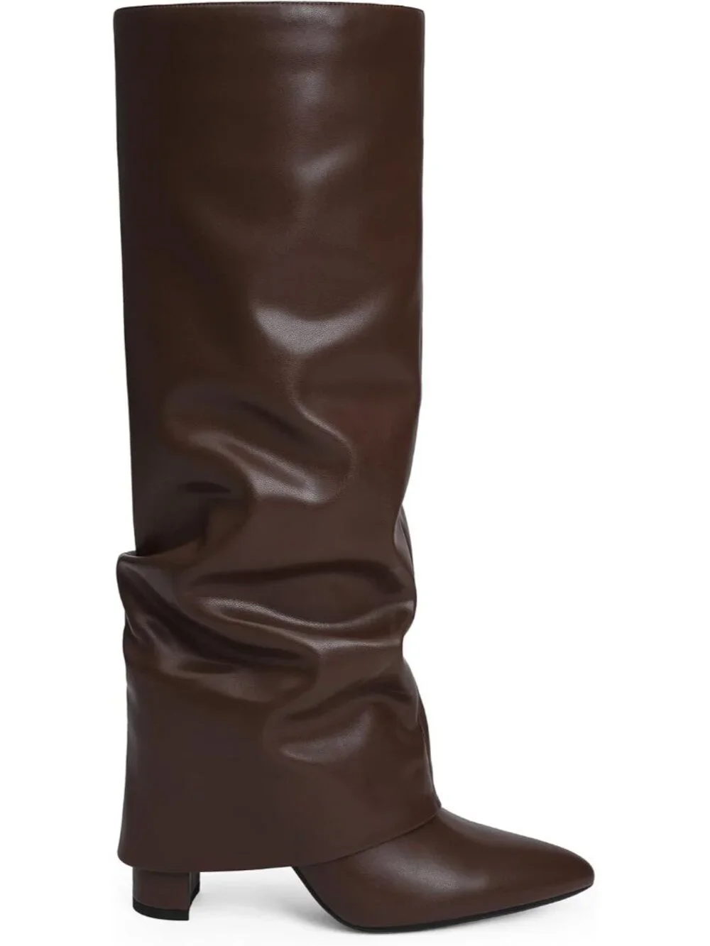 Women Chocolate Slouchy Pointed Toe Chunky Heel Faux Leather Over The Knee Boots